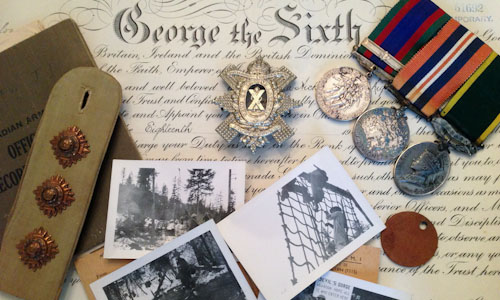 A photo of various military artifacts from a member of the Canadian Armed Forces during World War Two